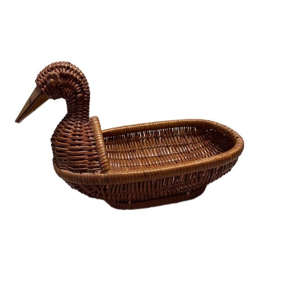 No brand / Not sure Other - Vintage Wicker Duck Woven Rattan Wooden Beak Basket